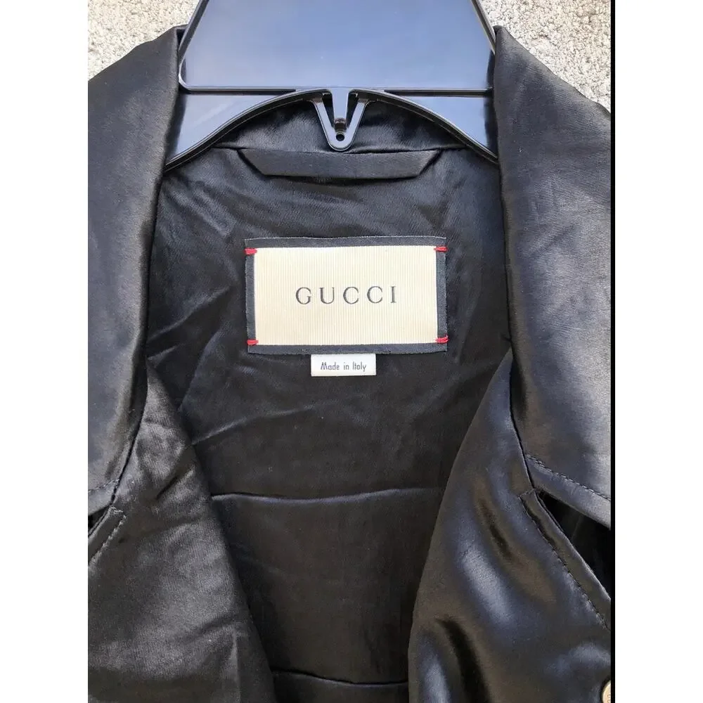 GUCCI Guccy Farmacia Embroidery Satin Biker Jacket Black Sz 44